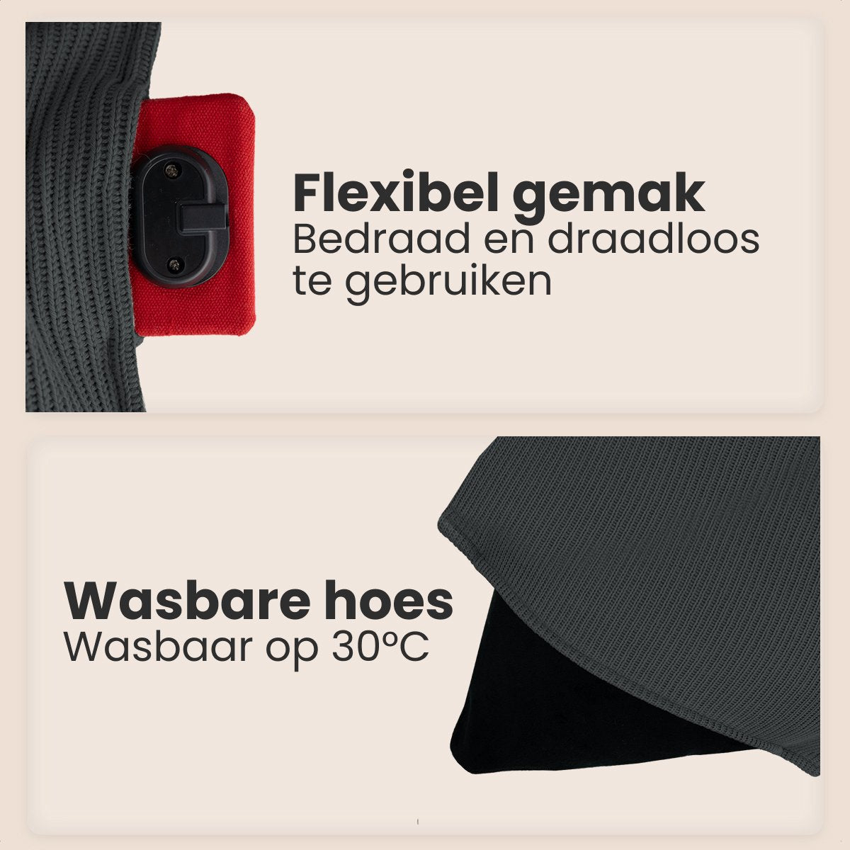 Auronic Wärmekissen - Gestrickt - 45x45 cm - Kabellos - Wiederaufladbar - Elektrisch - Infrarot - Grau