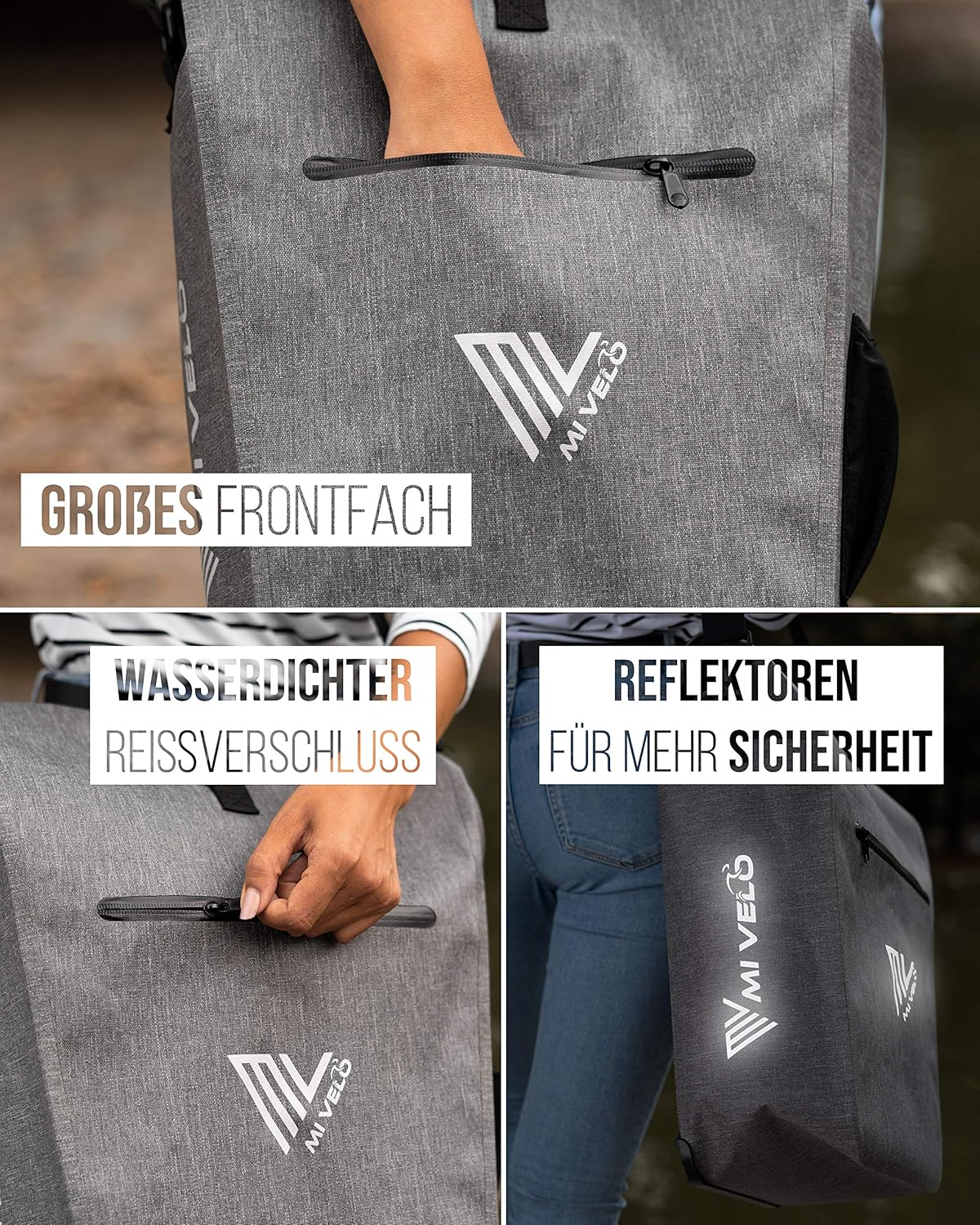 MIVELO Packtasche - Wasserdicht - 25L - Mit Laptopfach und Schultergurt - Grau