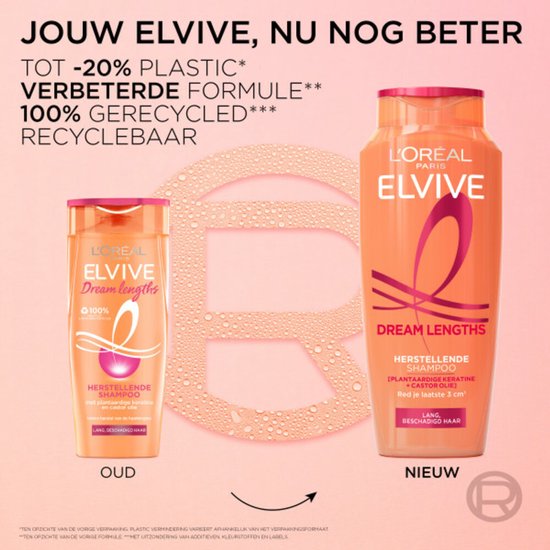 L'Oréal Paris Elvive Dream Lengths Shampoo - Für langes, geschädigtes Haar - Regenerierendes Shampoo - 250 ml