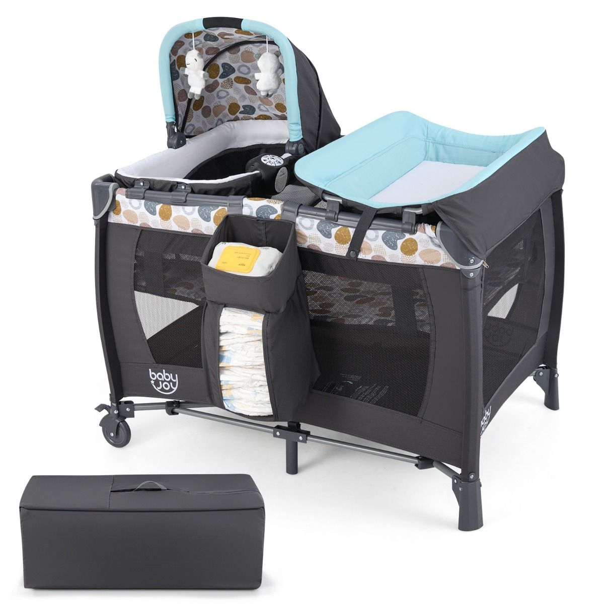 Coast 5-in-1-Reisebett für Kinder – mit Wickeltisch, Wiege und Spielpark – Blau
