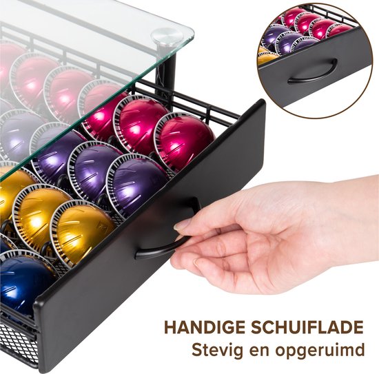 Nimma Dolce Gusto Kapselhalter - für 40 Kapseln - mit Schublade - Kaffeetassenhalterung - Glas - Schwarz