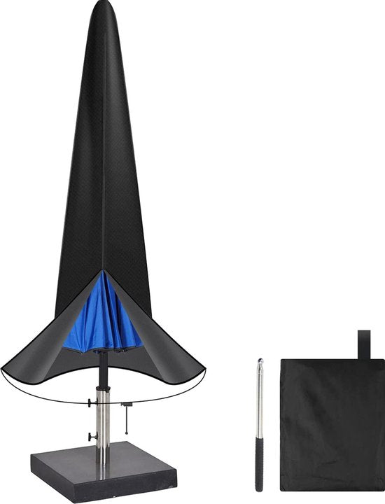 Volcan Sonnenschirmhülle für Stehschirm - Wasserdicht - Oxford 420D - Mit Reißverschluss, Kordelzug, Stock und Aufbewahrungshülle - Schwarz