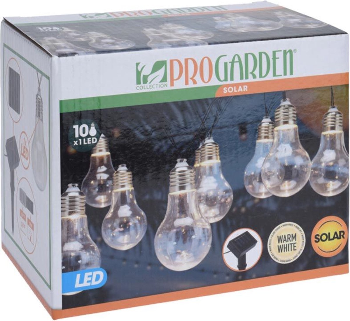 Partybeleuchtung - Solar - 10 LED-Lampen - Transparent - Warmweiß