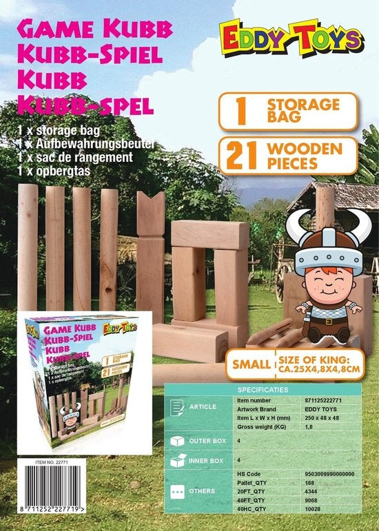 Eddy Toys Kubb Spiel - Kubb - Wikingerschach - Holz - mit Aufbewahrungstasche - klein