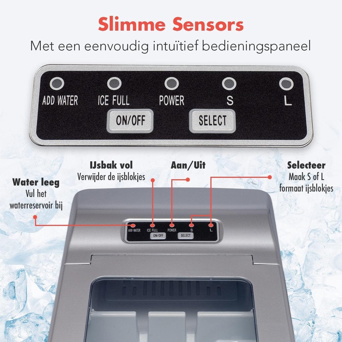 KitchenBrothers - Eiswürfelmaschine - 2 Liter - 6-8 Min. - 12kg/24h - mit Eisportionierer - Silber