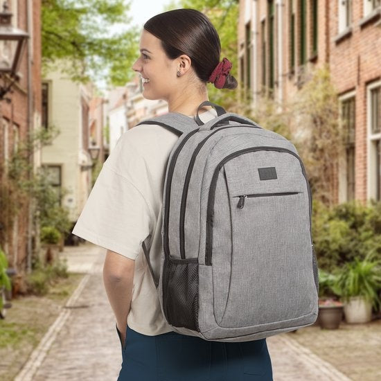 TRVLMORE Rucksack - 36L - 17.3 Zoll - Laptop-Rucksack - Schultasche - Unisex - Spritzwassergeschützt Grau