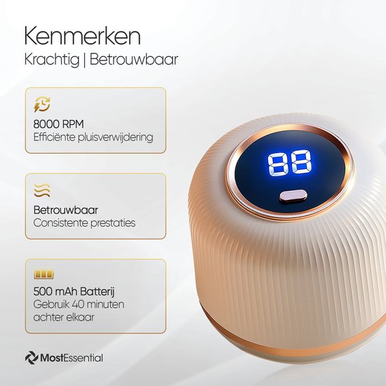 MostEssential Premium Elektro-Fusselentferner LR06 - Fusselentferner - USB-C Schnellladefunktion - Kabellos - Classic Edition