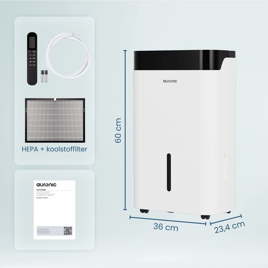 Auronic Luftentfeuchter und Luftreiniger - Better Plus Serie - Entfeuchtet 12L pro Tag - 5L Wassertank - Schlafzimmer, Badezimmer, Wohnzimmer und Büro - Feuchtigkeitsfresser für den Haushalt - Weiß