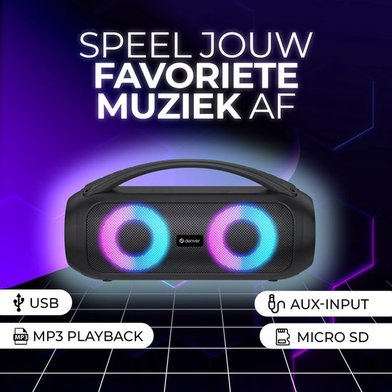 Denver Bluetooth Lautsprecher Wireless - Lichteffekte - Musikbox - AUX - TWS Pairing - BTG616