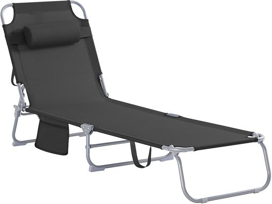 SoBuy Klappliegestuhl, verstellbarer Gartenliegestuhl mit Kopfstütze und Aufbewahrungstasche, ergonomischer Relaxstuhl für den Außenbereich, Garten, Balkon und Terrasse, schwarz, OGS35-SCH