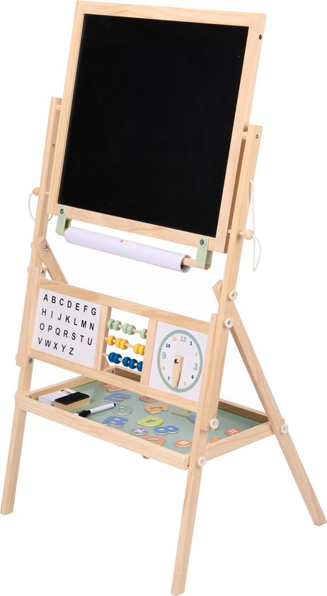 Sunny Nola Aktivitäten-Staffelei – Holzstaffelei für Kinder – Spielstaffelei mit Whiteboard und Kreidetafel – Malstaffelei für Kinder – Magnettafel – Inklusive Papierrolle, Magneten, Kreiden, Filzstiften und Radiergummi – Lernspielzeug