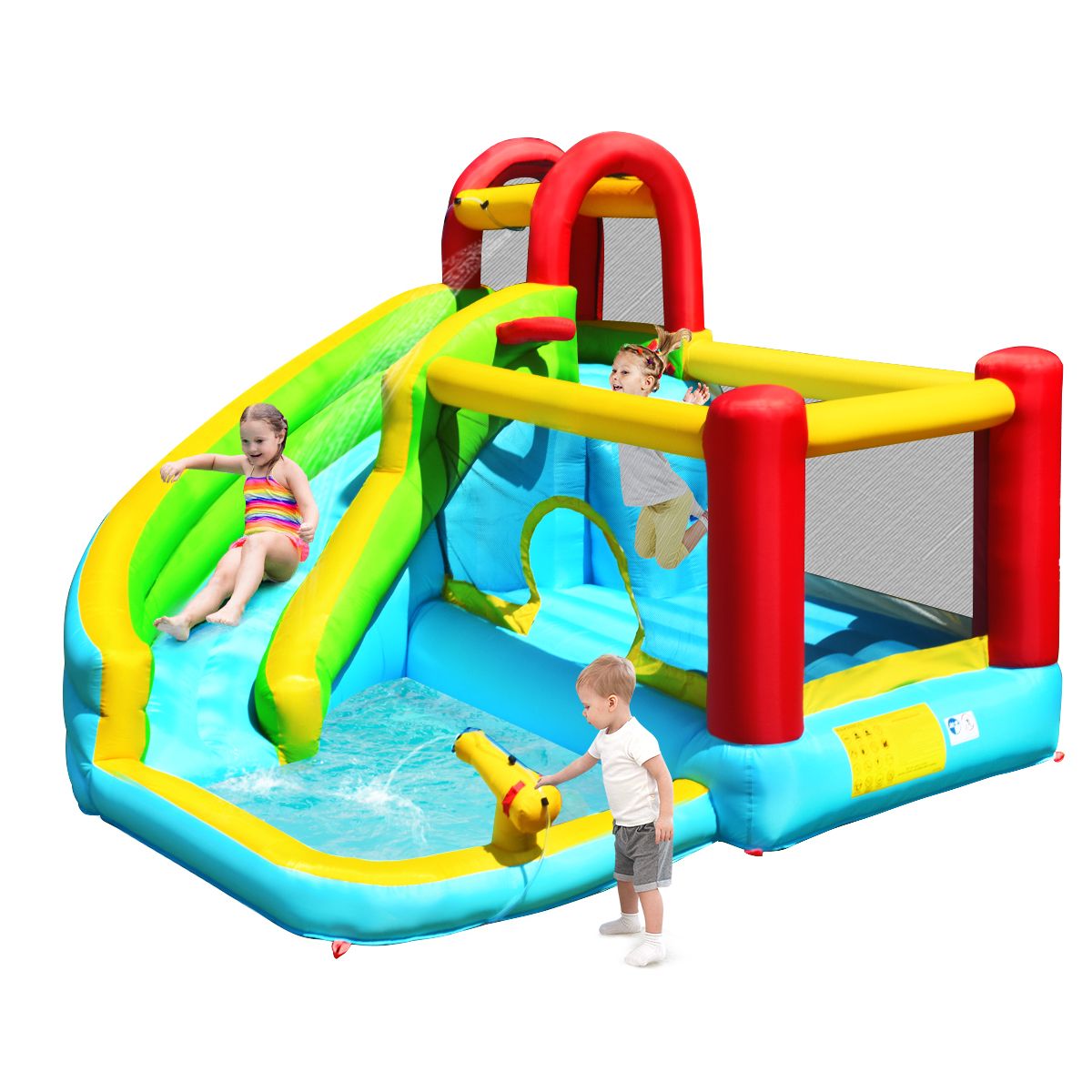 Coast Aufblasbare Hüpfburg 6-in-1 – Geschwungene Rutsche – Kletterwand und Wasserkanone – 320 x 305 x 213 cm