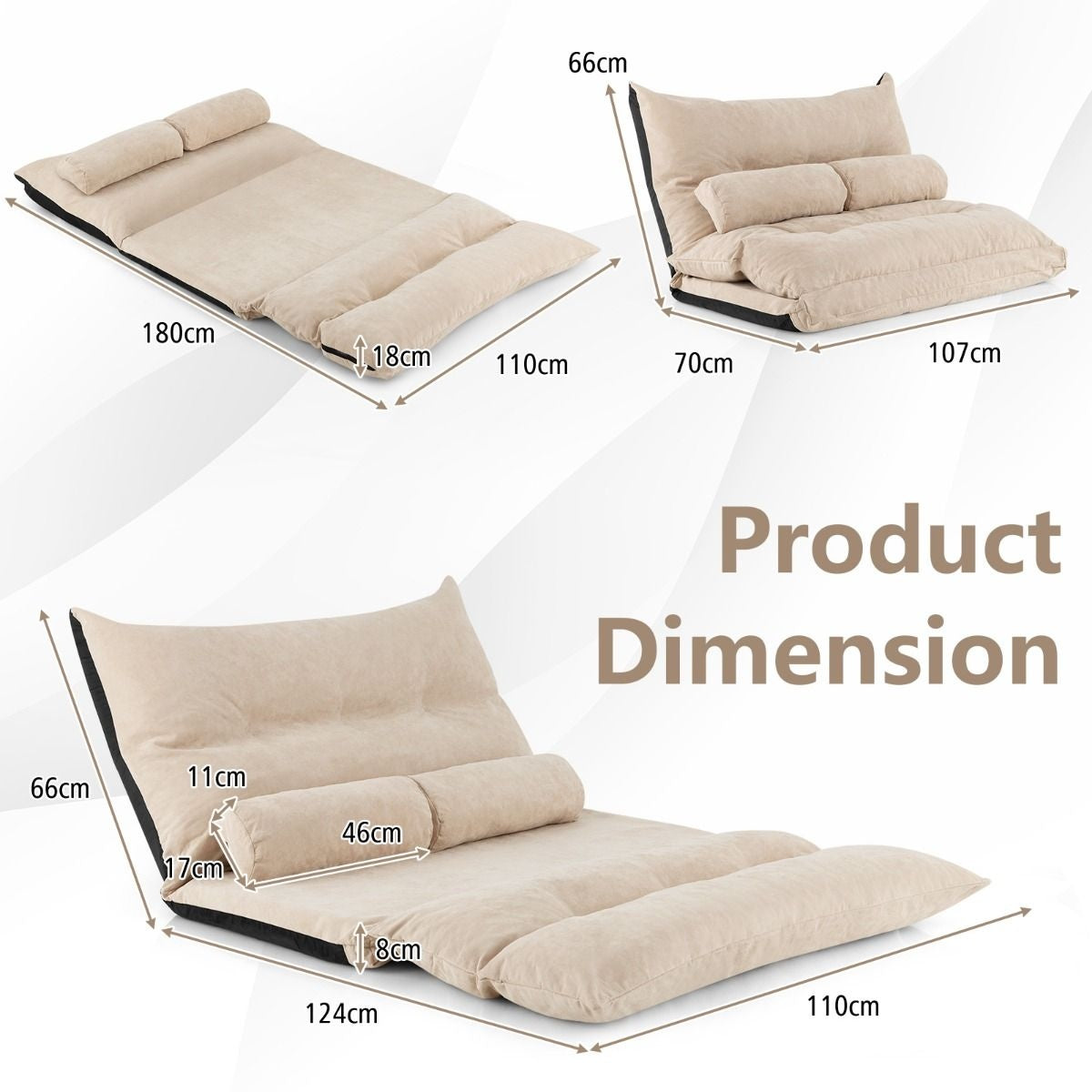 Coast Klappbare Bodenbank - Schlafsofa - Mit 2 Kissen - 180 x 110 x 18 cm - Beige