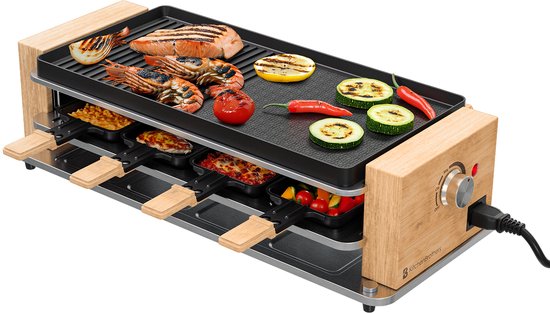 KitchenBrothers Gourmet Set - 950W - Gourmet Teller 8 Personen - Set mit Pfannen und Spateln - 46,5 x 23 cm - Holz/Schwarz