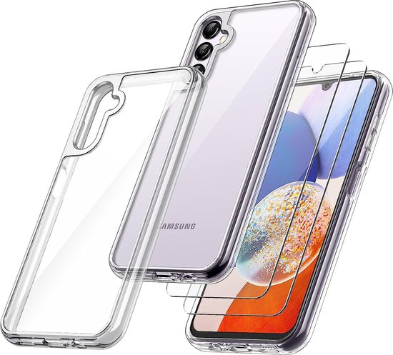 Podec Case passend für Samsung Galaxy A14 5G Transparentes Handy Case - Anti-Shock Case Cover mit 2x Bildschirmschutz
