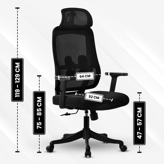 Bayt Ergonomischer Bürostuhl - Bürostuhl - Bürostuhl Erwachsene - Bürostuhl - Verstellbar - Kopfstütze - Schwarz