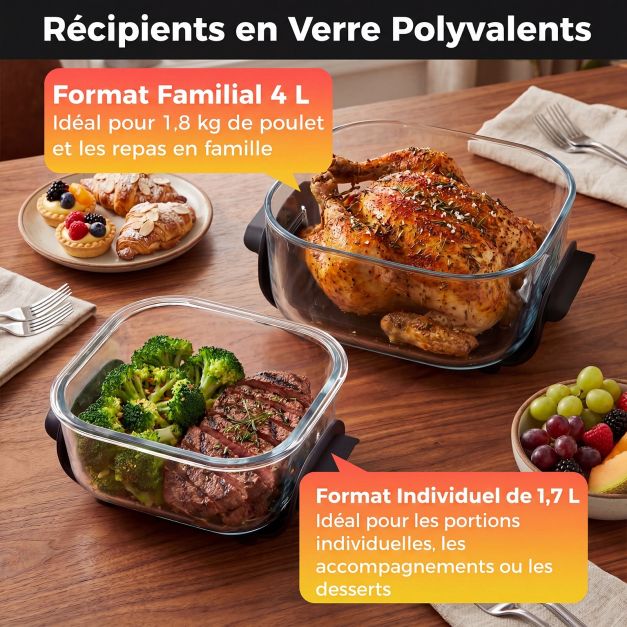 Coast Airfryer 4L – Heißluftfritteuse mit Glasgehäuse – 1500 W – Zwei stapelbare Frittierkörbe – Deckel – Thermostat bis 220 °C – Schwarz