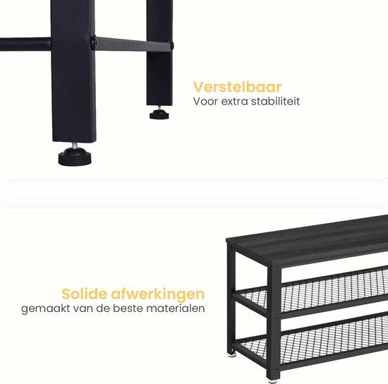 Goliving Schuhablage - Schuhbank - Flurbank - Industrial - 30 x 80 x 45 cm - Metall - Schwarzes Holz