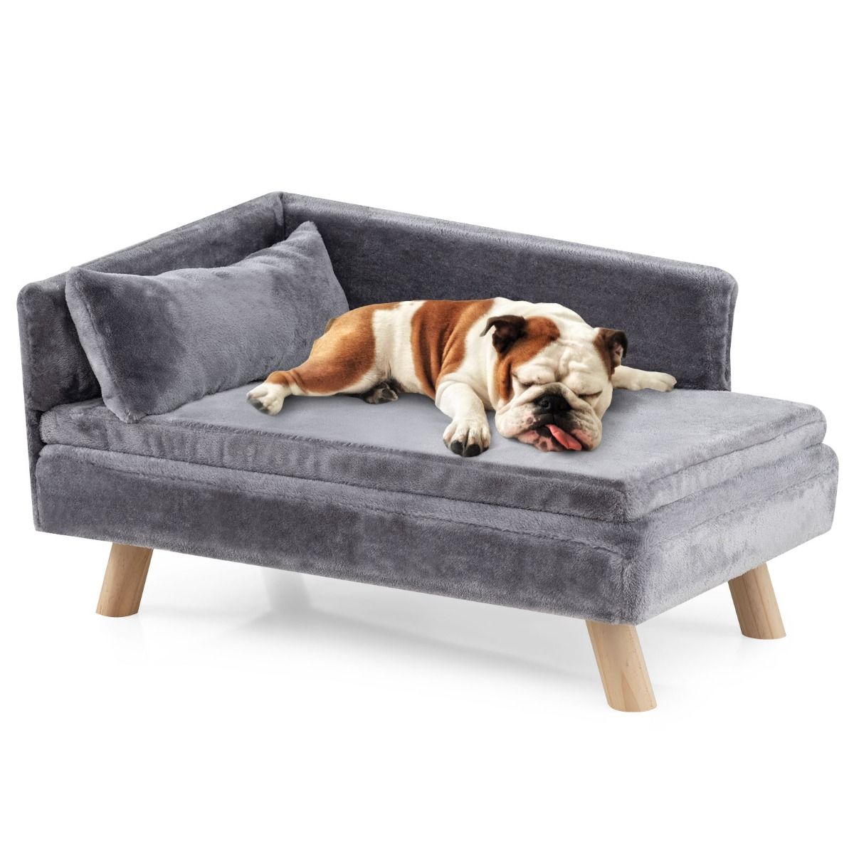 Coast Erhöhtes Hundesofa – halbrunde Rückenlehne – abnehmbares Kissen – grau – 81 x 51 x 47 cm