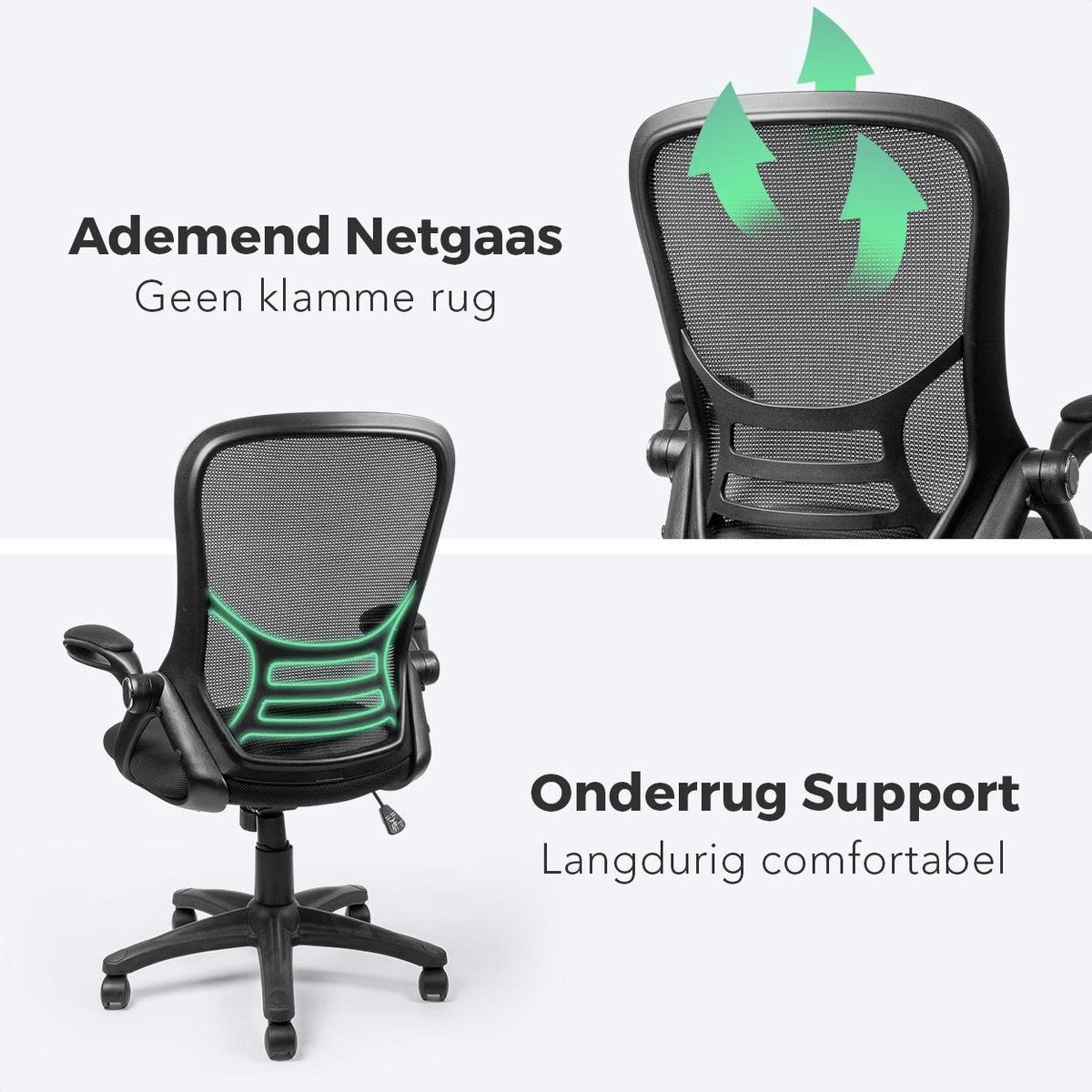 LifeGoods Ergonomischer Bürostuhl - Schreibtischstuhl - Verstellbar - Erwachsene - Schwarz