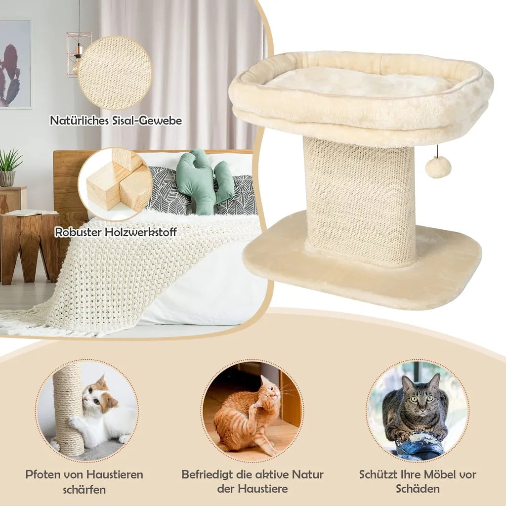 Coast Moderner Kratzbaum Katzenmöbel mit großem Plüschsessel und Sisalkratzbrett beige
