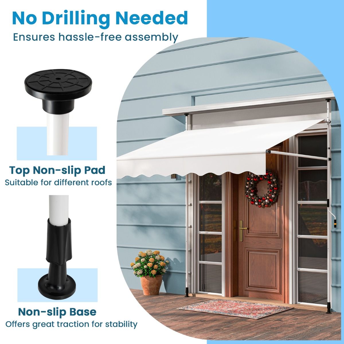 Coastal Sunshade 200 cm Weiß - Balkon-Sonnenschirm ohne Bohren, höhenverstellbar & UV-beständig mit Handbedienung