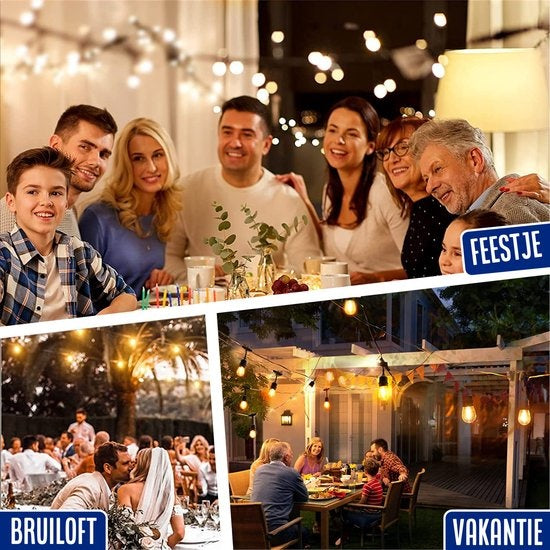 SHINE - Lichterkette für den Außenbereich - Solarbetriebene Lichtergirlande - Solar Led Prick Cord - Partybeleuchtung - Lichtergirlande - Gartenbeleuchtung - Vintage Classic Atmosphere Lights - 15 Meter Led E27 Glühbirnen mit Fernsteuerung