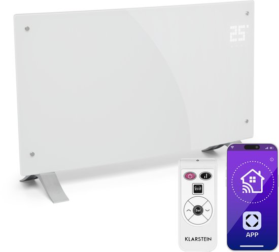 Klarstein energieeffiziente Elektroheizung für zu Hause, 2000 W, intelligenter, freistehender, energieeffizienter Konvektor mit Thermostat, schlankes, tragbares Design, leise Heizung, Speicherheizung und wandmontierte Flächenheizung