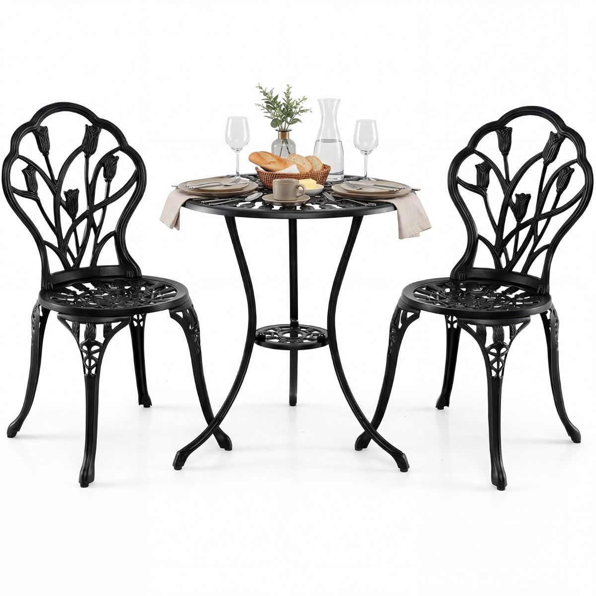 Coast-Gartenset aus Aluminiumguss – 3-teilig – mit Sonnenschirmloch – schwarz