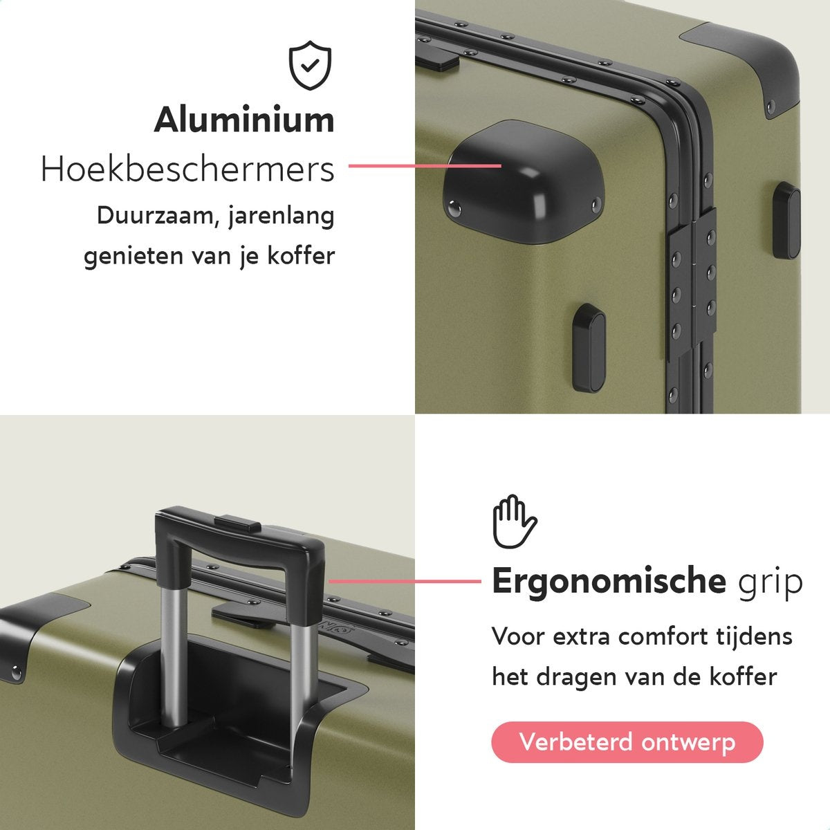 ONYX® - Handgepäckkoffer 33L - TSA-Schloss - Spinner-Rollen - Leichter Trolley - Aluminiumverschluss - Olivgrün