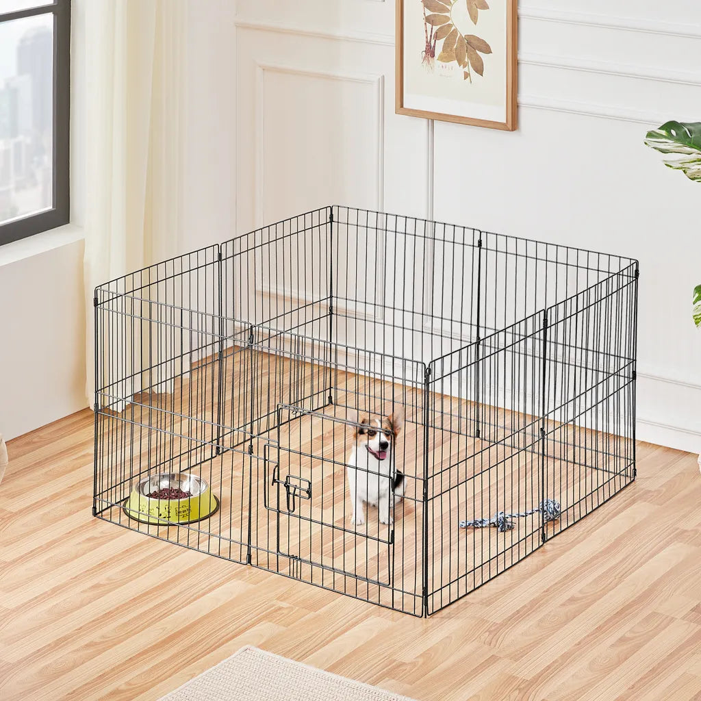 Yaheetech Welpenauslauf, 8 Elemente, 127 x 127 x 61 cm – Schwarz – Zusammenklappbarer Hundeauslauf mit Tür für Welpen und kleine Haustiere