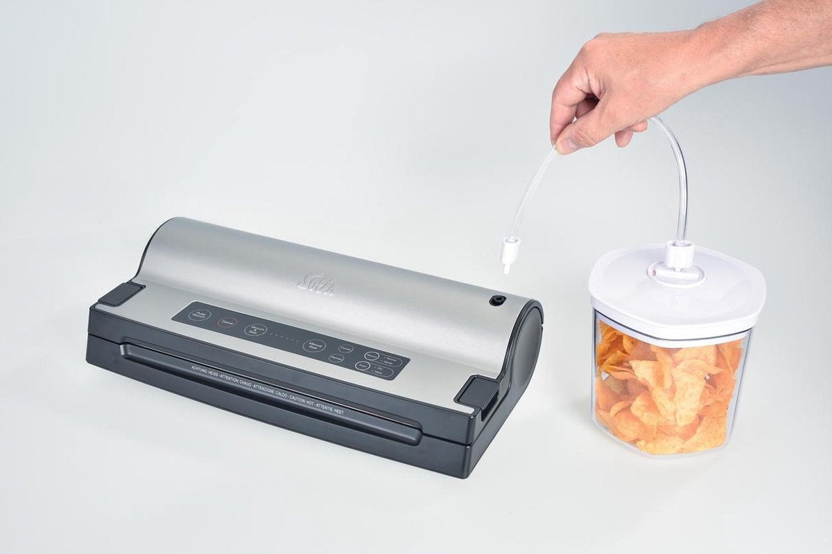 Solis Vac Prestige 575 Vakuumierer - mit Marinierfunktion und Schlauchanschluss - Vakuumierer inklusive Vakuumbeutel und Folie - Grau