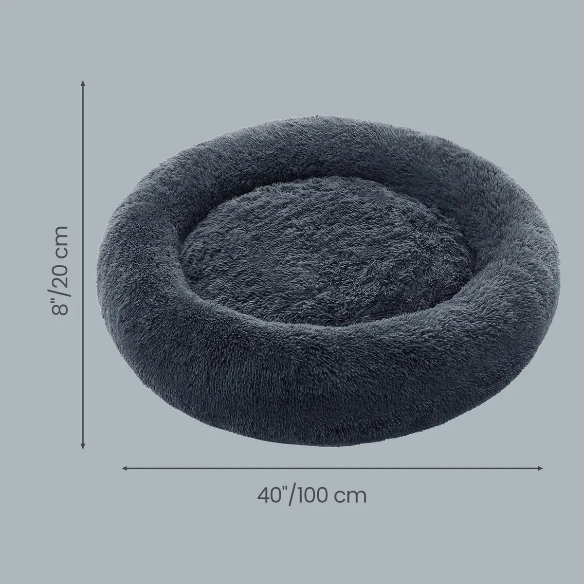 Joyfurnos Donut-Hundekorb „Fluffy“ – beruhigend – abnehmbarer, waschbarer Bezug – 100 cm – Dunkelgrau