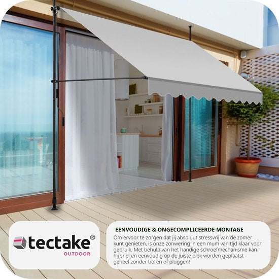 Tectake - Klemmmarkise Sonnenschirm - 250 x 180 cm - Ausgestattet mit UV-beständigem Polyester und Handkurbel und Teleskopstangen - Für Balkon und Terrasse - Hellgrau pulverbeschichteter Stahl