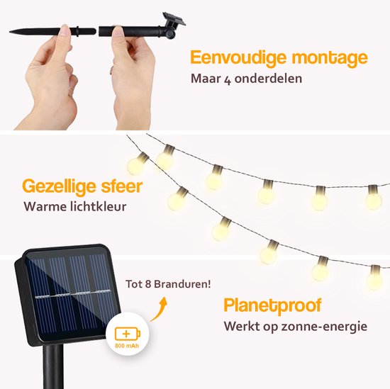 Happy Goods Solar Garden Lights - 20 LED Lichterkette für den Außenbereich - 3 m beleuchtet + 2 m Kabel - Außenbeleuchtung Lichterkette - Lichterketten