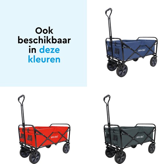BRASQ Faltbarer Wagen - 100 Liter - 80 KG Kapazität - Schwenkbare Räder mit Bremse - 90x51x100 CM - Verstellbarer Griff - Faltbarer Wagen - Kompakt - Schwarz