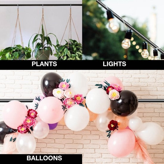 Arti Casa Tischstange - Dekorationsrahmen - mit Klemmen - für Blumen, Ballons, Lichter und Pflanzen - Hochzeitsbogen - Metall - Schwarz