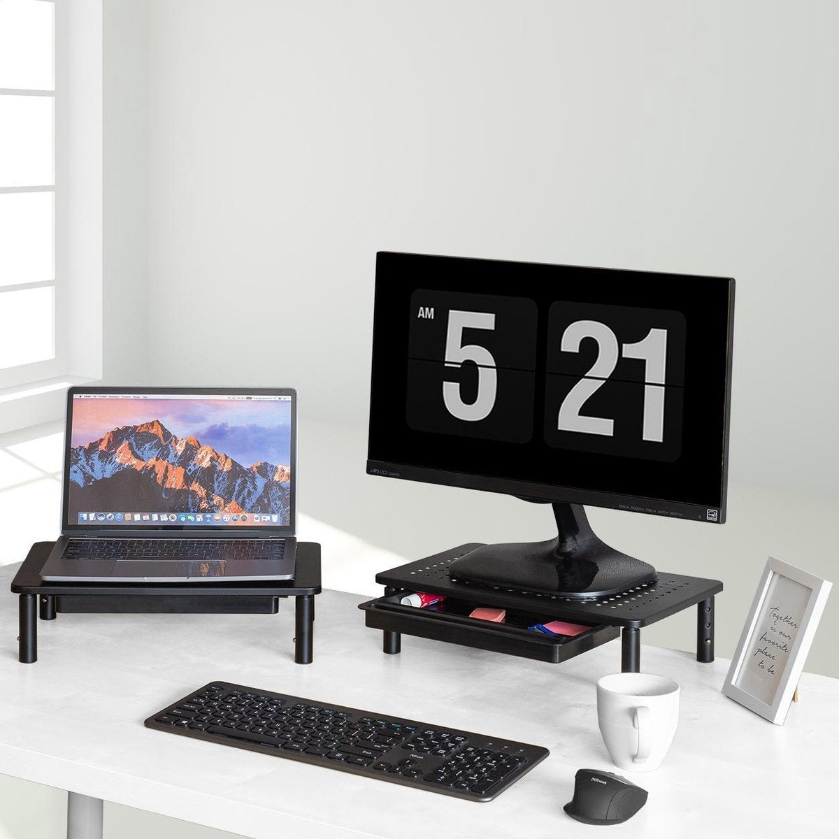 Auronic Monitorständer - Monitoraufsteller - Bildschirmaufsteller - 2 Stück - verstellbar - 37 x 23,5 x 10 cm - Metall - Schwarz