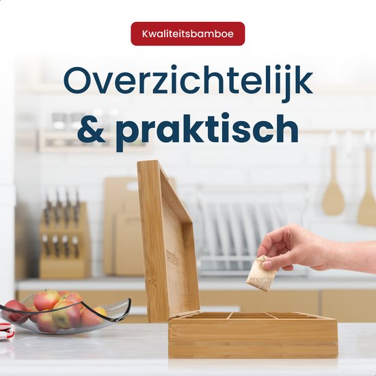 Grandlux Teedose mit 12 Fächern – Geräumige Fächer für Pickwick, Pukka, Twinings, Clipper – 100 % Bambus – Tee-Organizer