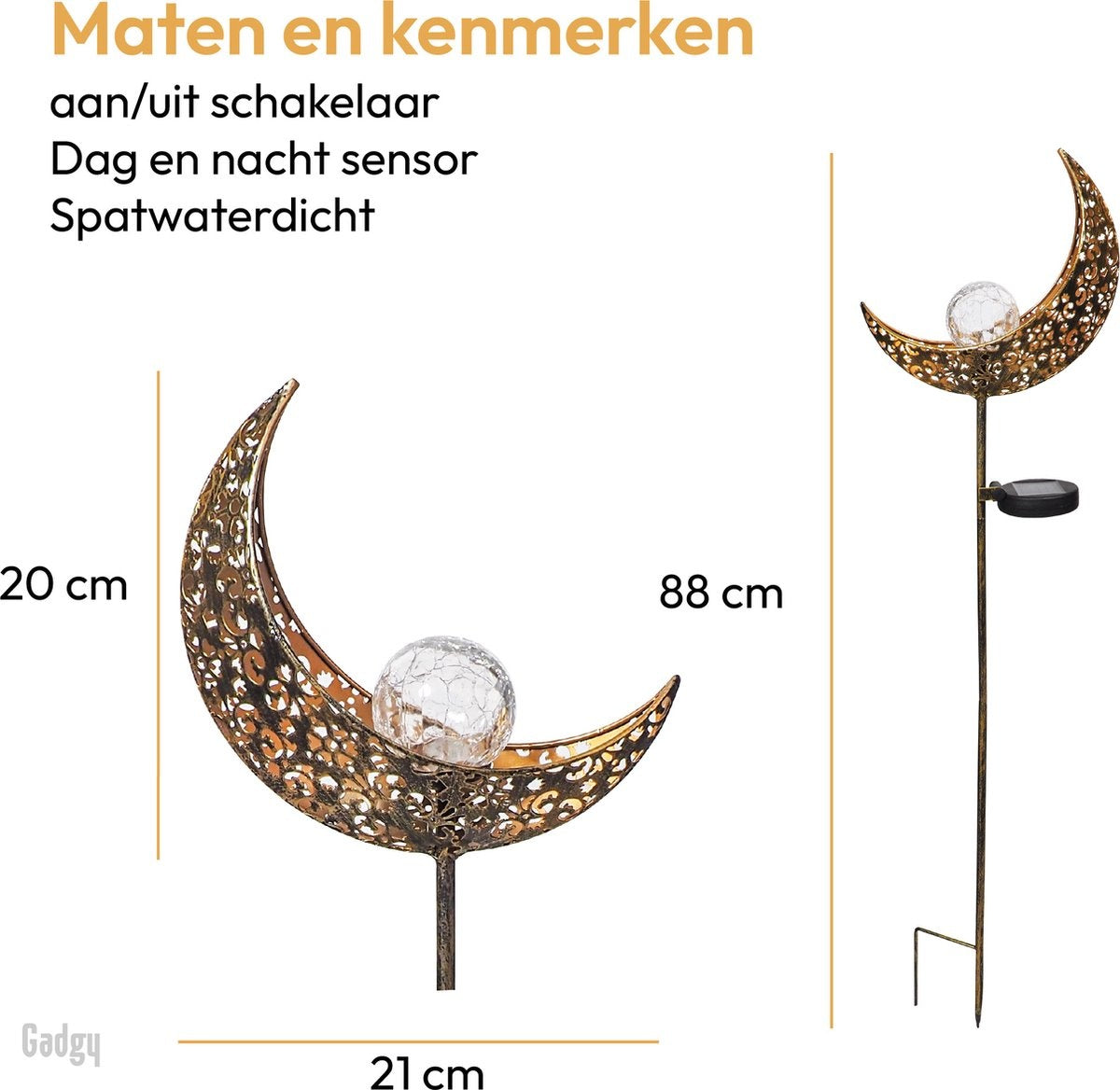 Gadgy -- Solar-Mondlampe - MIT Erdspieß und Sensor - 2 Stück - Bronze/Gold -88 cm