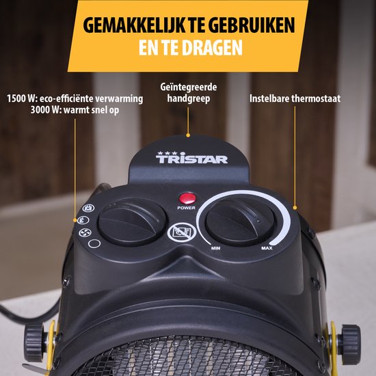 Tristar KA-5060 Industrieheizgerät – 1000 W – 2000 W – 3 Stufen – Einstellbarer Thermostat – Überhitzungsschutz – Schwarz