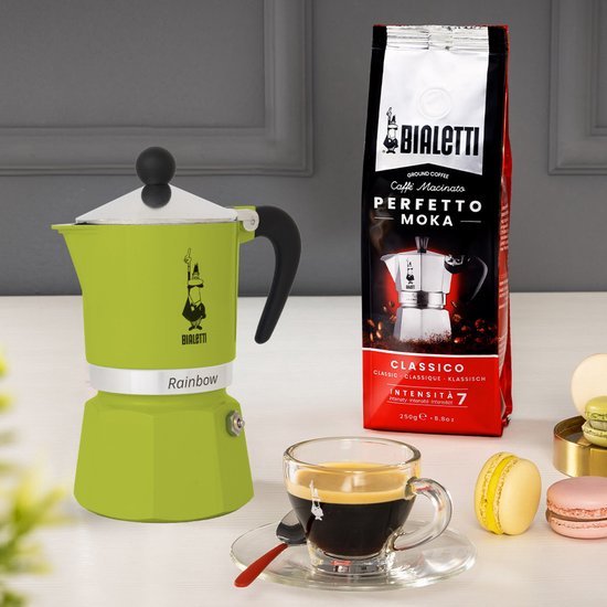 Bialetti Rainbow Percolator 1 Tasse, grün – Espressokocher – Aluminium – italienische Kaffeemaschine – 60 ml