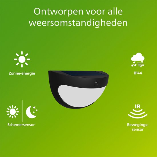 Philips Swyn Solar-Wandleuchte – Solarbetrieb – Warmweißes Licht: 2700 K – Schwarz – Zwei Leuchtstufen – Dämmerungssensor – Bewegungssensor – IP44: wetterfest – Solar-Außenbeleuchtung
