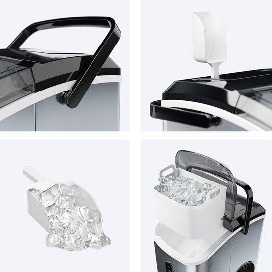 KitchenBrothers Nugget Eiswürfelbereiter - 1.1L - Crushed Ice Maker mit Eisportionierer - tragbar - 15kg/24 Stunden - rostfreier Stahl