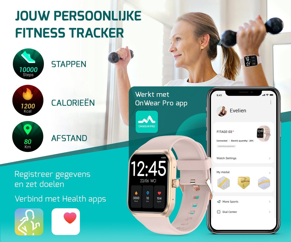 FITAGE Smartwatch - Schrittzähler - Sportuhr - Rosa