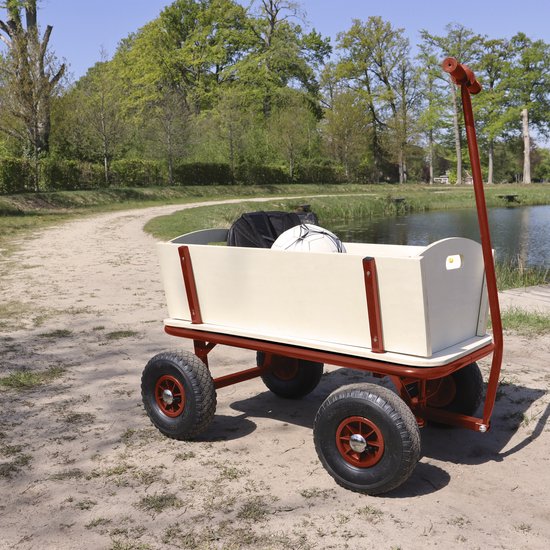 Sunny Billy Beach Wagon Trolley Rot - Klares Holz - Trolley mit Luftreifen - 94x61x97cm