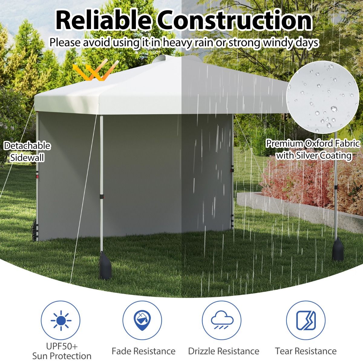 Coast Pop-up-Gartenpavillon – 3 x 3 m – abnehmbare Seitenwand – weiß
