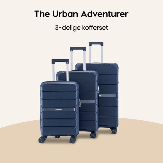 SC Urban Adventurer - Kofferset - 3-teilig - Zahlenschloss - 232L - Spinnerrollen - Reisekoffer mit Kofferschloss - Leichtgewicht - Dunkelblau