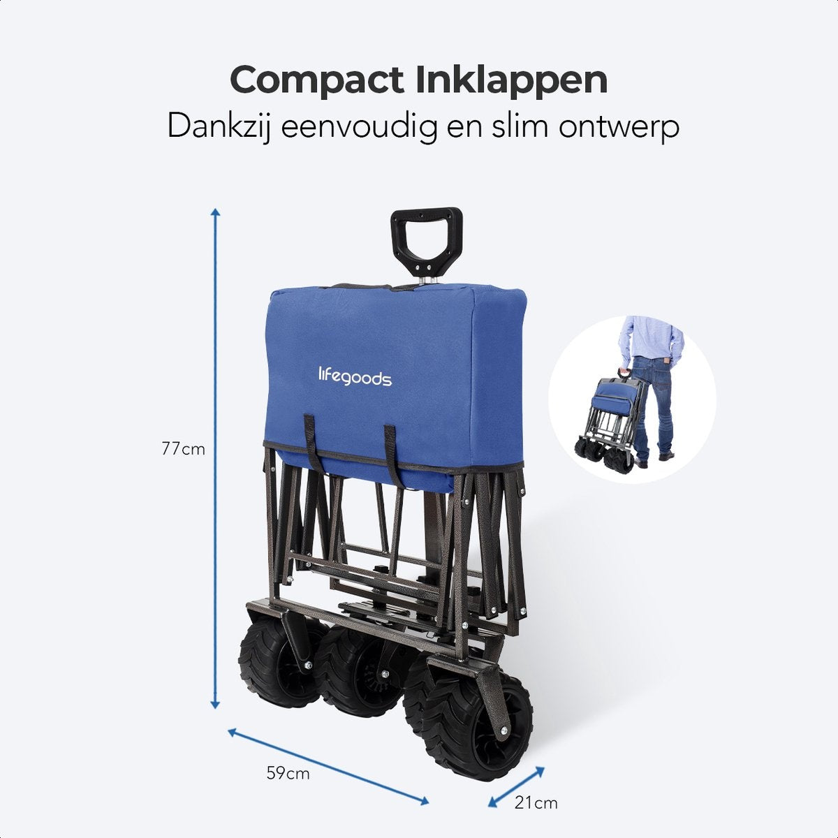 LifeGoods Wagon - faltbar - bis zu 80KG - 94L - waschbares Polyester - 98x45cm - Blau/Grau