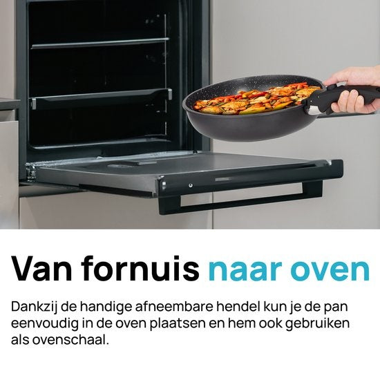 MOA Pfannenset - 5 Teile - Alle Wärmequellen - PFAS frei - Antihaftbeschichtung - Induktionspfannenset - Aluminium - Abnehmbarer Griff - Schwarz - PS501B